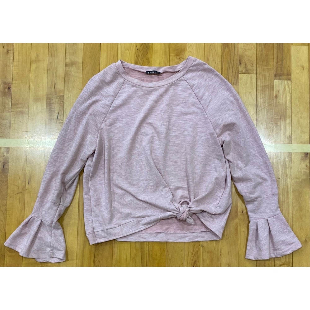 Very‎ j Pink Marled Knit Bell Sleeve Tie Front Sweatshirt Top Women's Medium